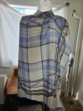 Vintage Delmond Blue and White Plaid Silk Scarf